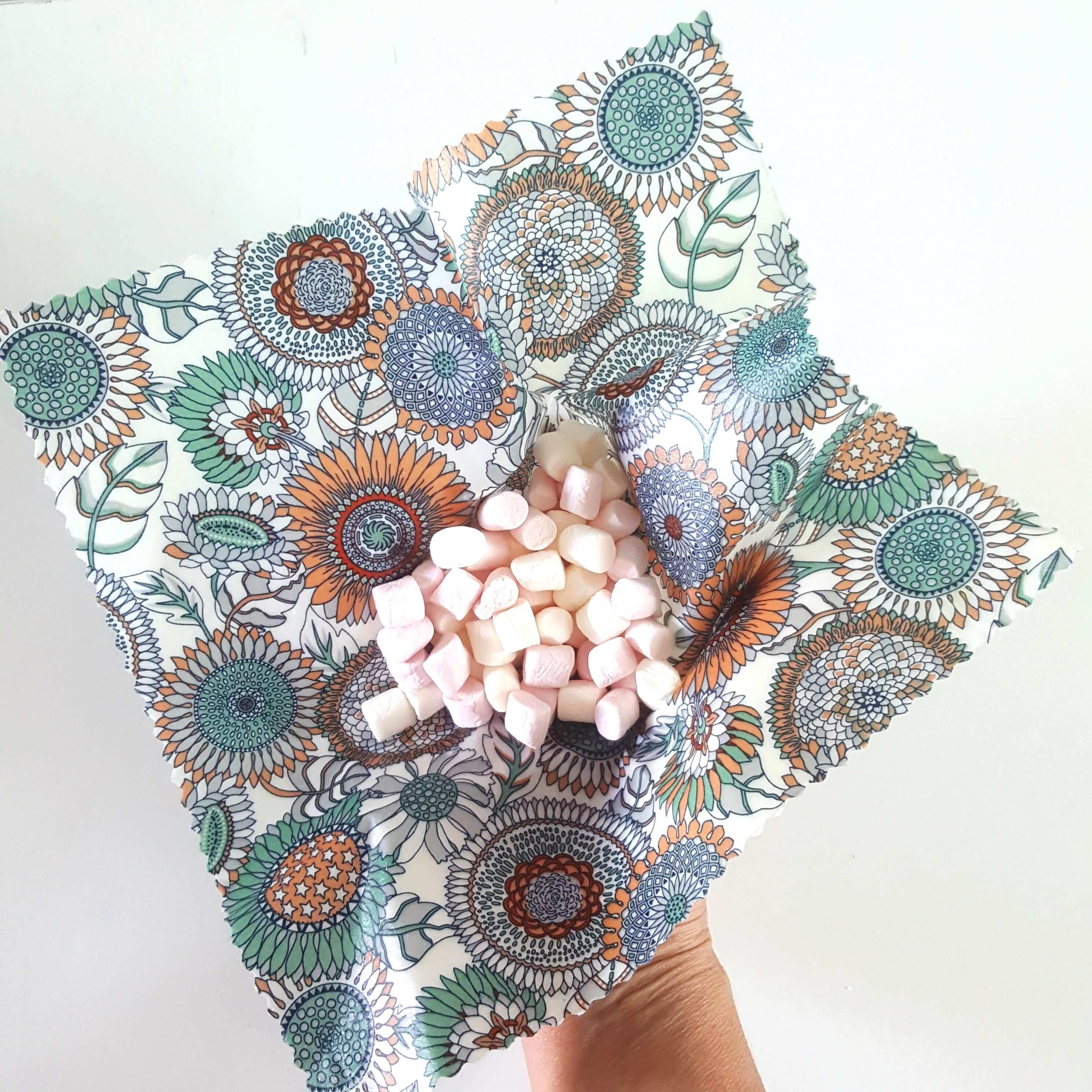 *Classic Set of 3 L, M, S Beeswax Food Wraps | Sunflowers