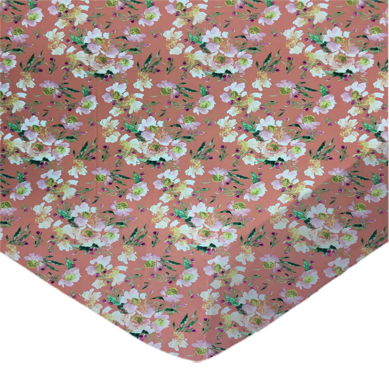 SheetWorld Fitted Crib Sheet - 100% Cotton Woven - Floral Coral, Made
