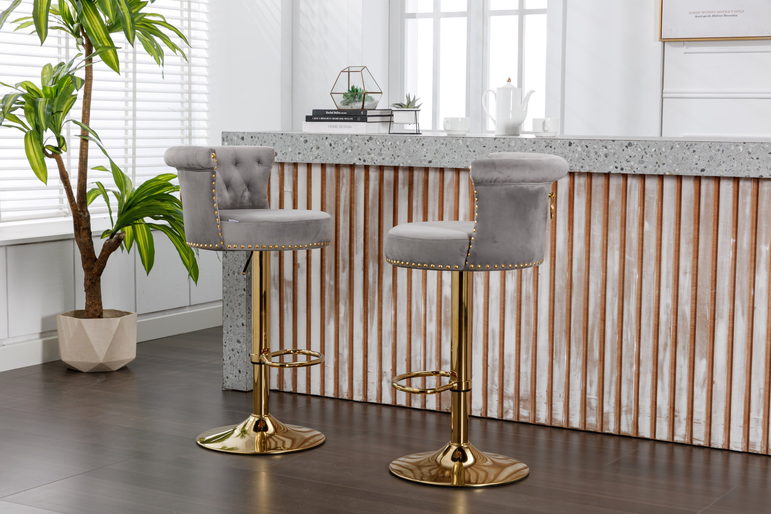 Swivel Bar Stools Set of 2 Adjustable Counter Height Chairs with