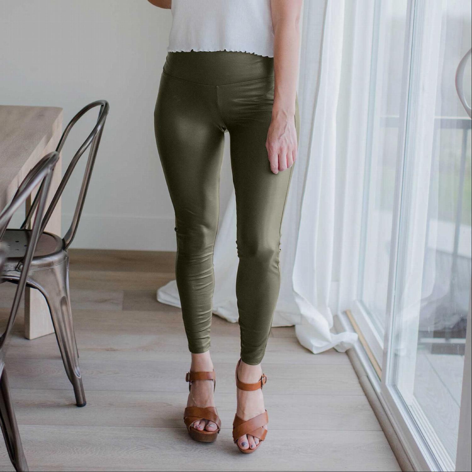 Faux Leather Leggings With Waist Band