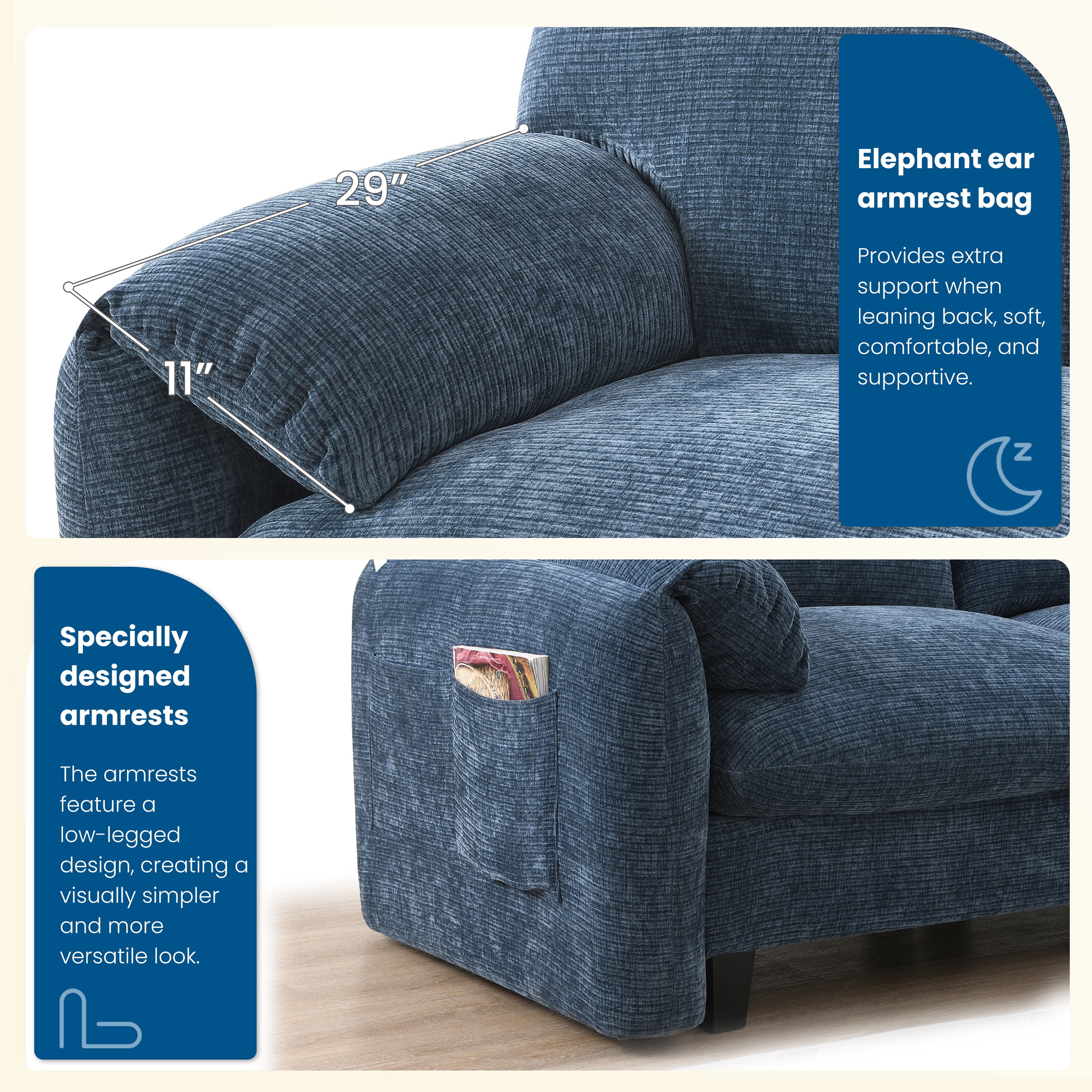 108' Modular Sectional Sofa, L-Shape with 31.5' Extra-Wide Seat