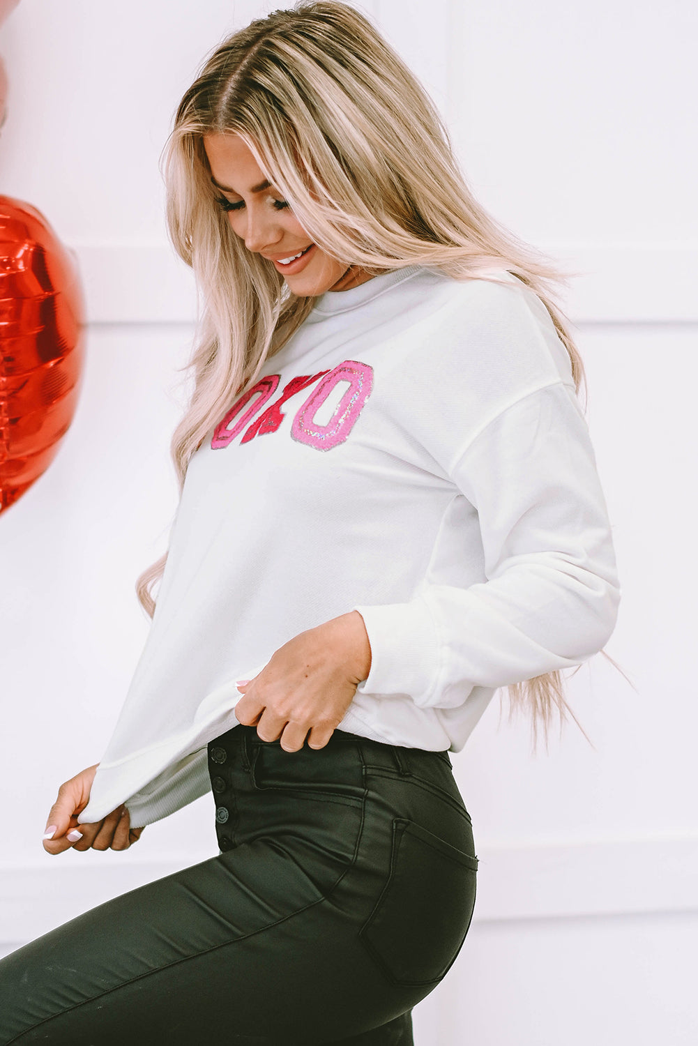 Beige Shiny XOXO Valentine Pullover Sweatshirt