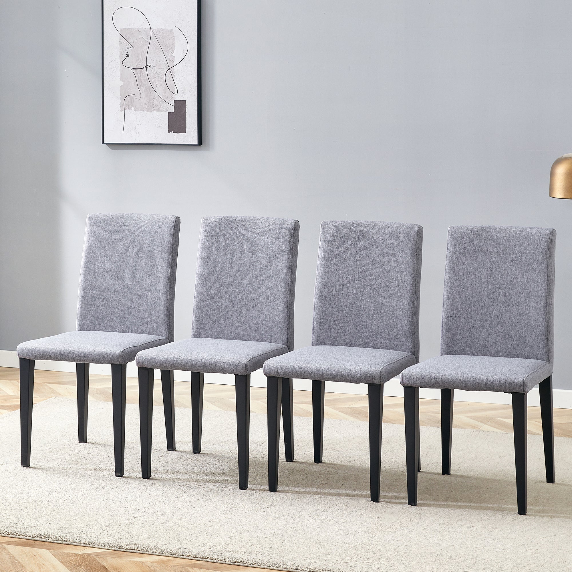 Exquisite Light Gray Linen-Cotton Dining Chairs Set of 4, Simple and