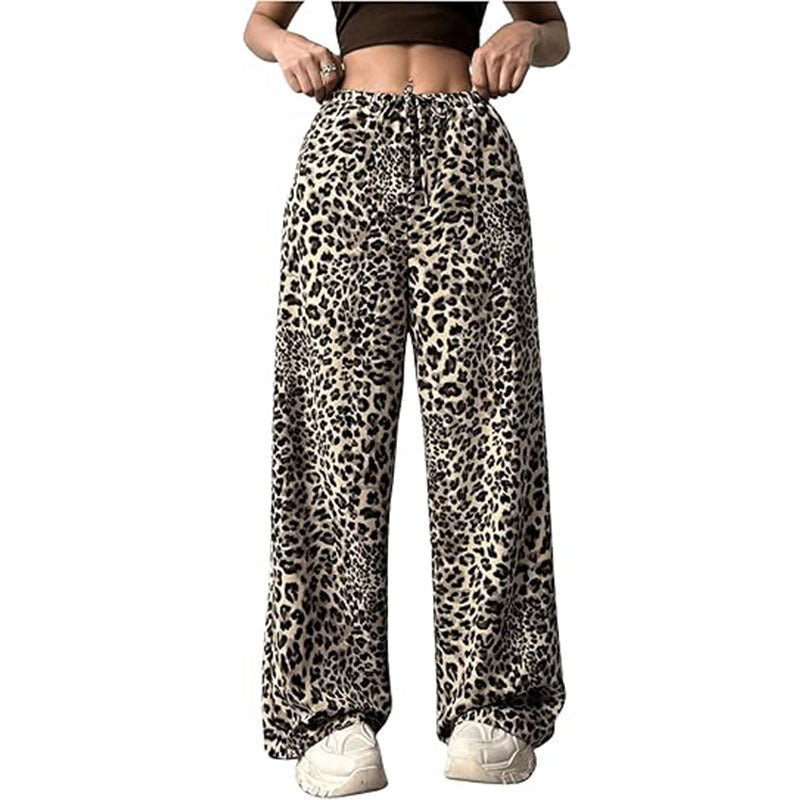 Women's Casual Leopard Print High Waisted Wide-Leg Pants Elegant