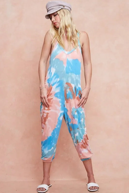 BiBi Tie Dye Knit Mid-length Casual Jumpsuit