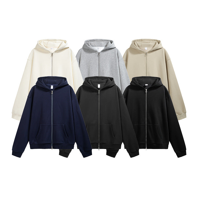 Flame Single-layer Fleece-lined Hooded Jacket Solid Color