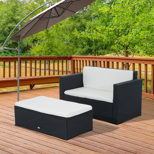 Outsunny Deluxe Outdoor Rattan Furniture Set 2pc Wicker Sofa Ottoman