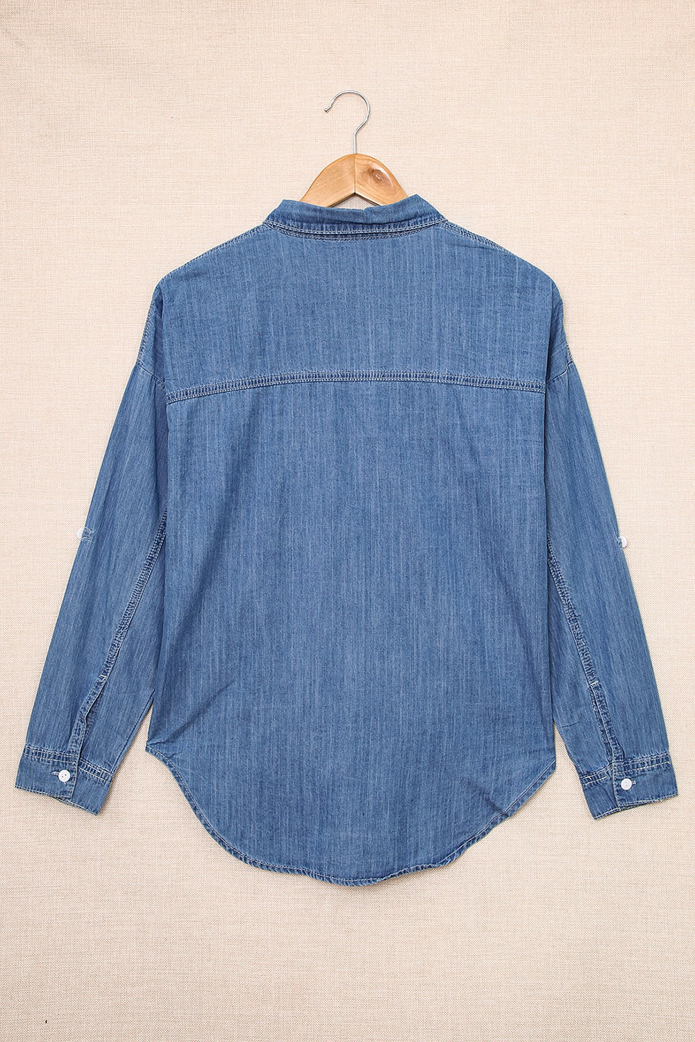 Turn Down Collar Buttoned Long Sleeve Denim Shirt