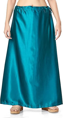 Women's Satin Saree Petticoat Saree Underskirt-Teal (Size-Medium)