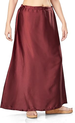 Women's Satin Saree Petticoat Saree Underskirt-Maroon (Size-Medium)