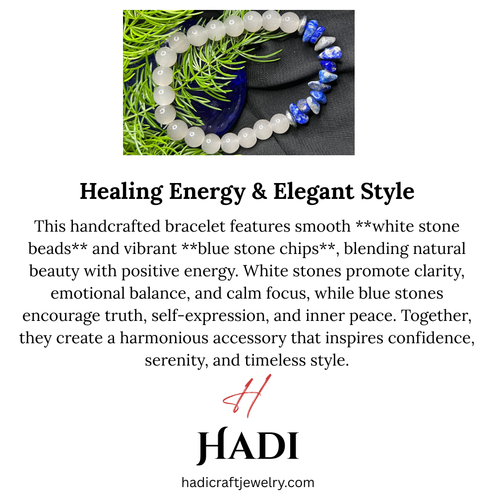 Bracelet White Stone Bead & Blue Stone Chip stone Bracelet
