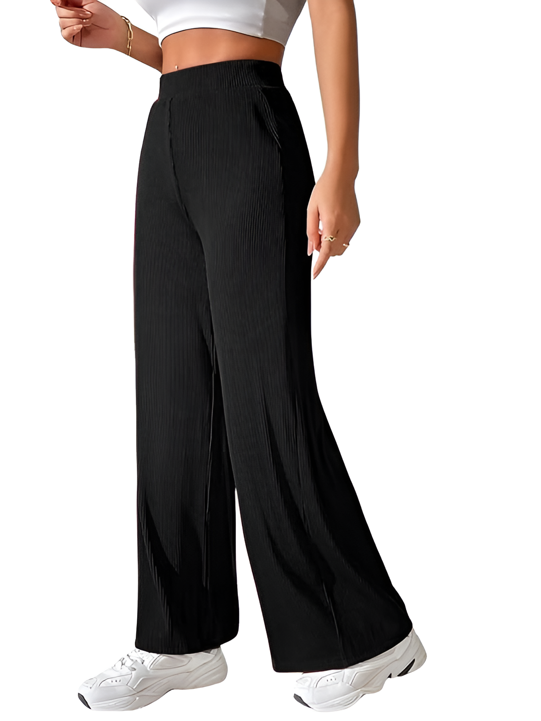 Women Korean Trousers | Women High-Waisted Trousers | KOREAN-BLACK-M