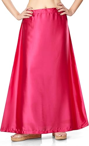 Women's Satin Saree Petticoat Saree Underskirt-DARK PINK (Size-LARGE)
