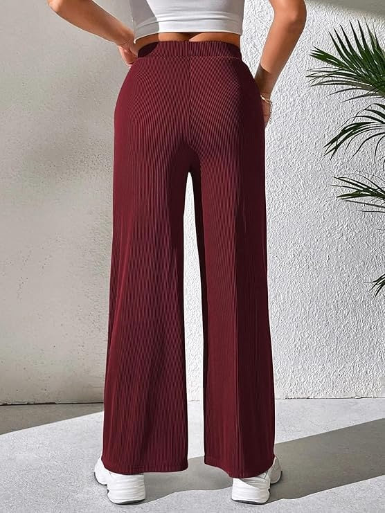 Women Korean Trousers | Women High-Waisted Trousers | KOREAN-MARRON-L