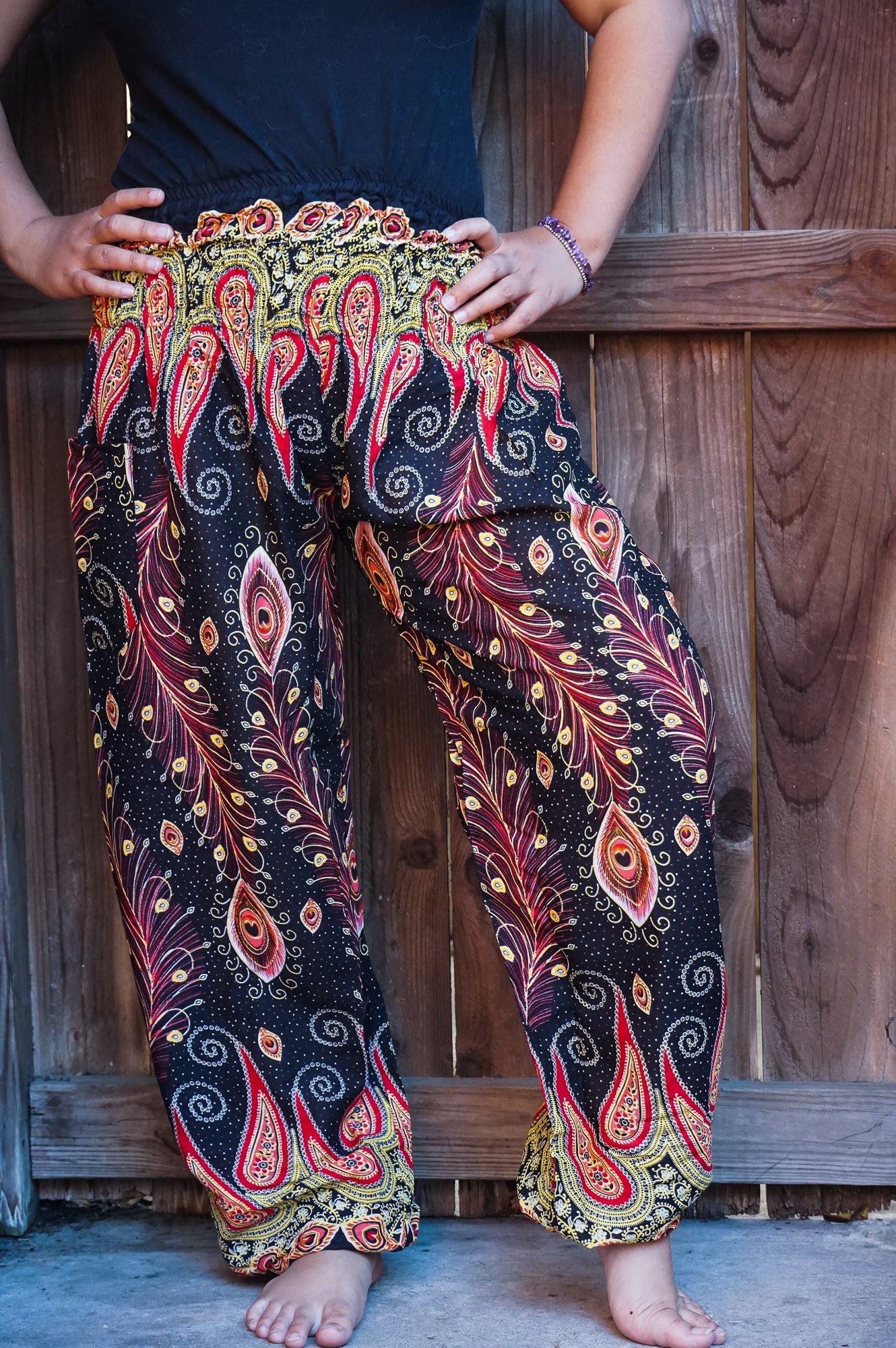 Black Peacock Boho Hippie Gypsy Pants