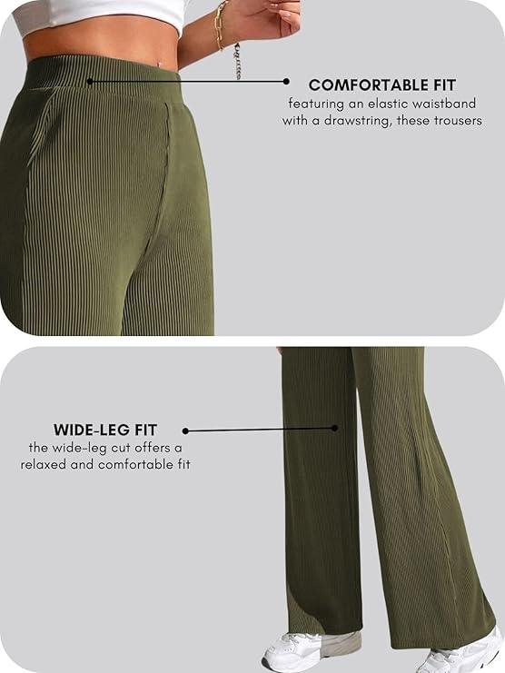 Women Korean Trousers | Women High-Waisted Trousers | KOREAN-GREEN-L