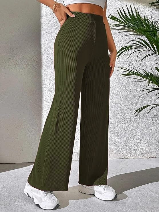 Women Korean Trousers | Women High-Waisted Trousers | KOREAN-GREEN-L