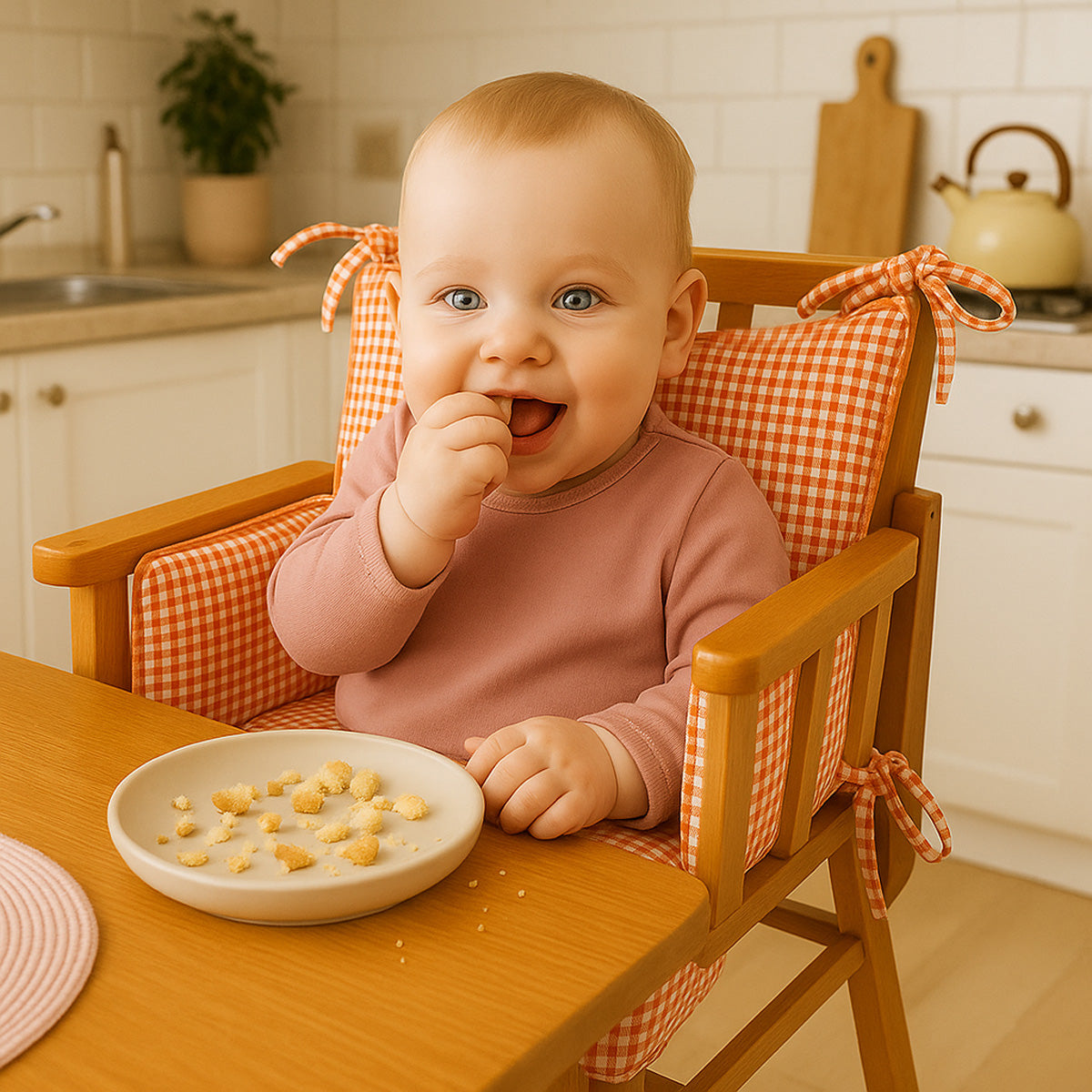 Cushion High Chair in Organic Cotton - Vichy