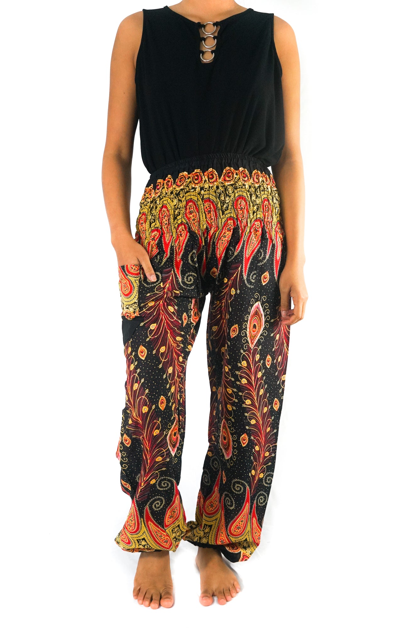 Black Peacock Boho Hippie Gypsy Pants