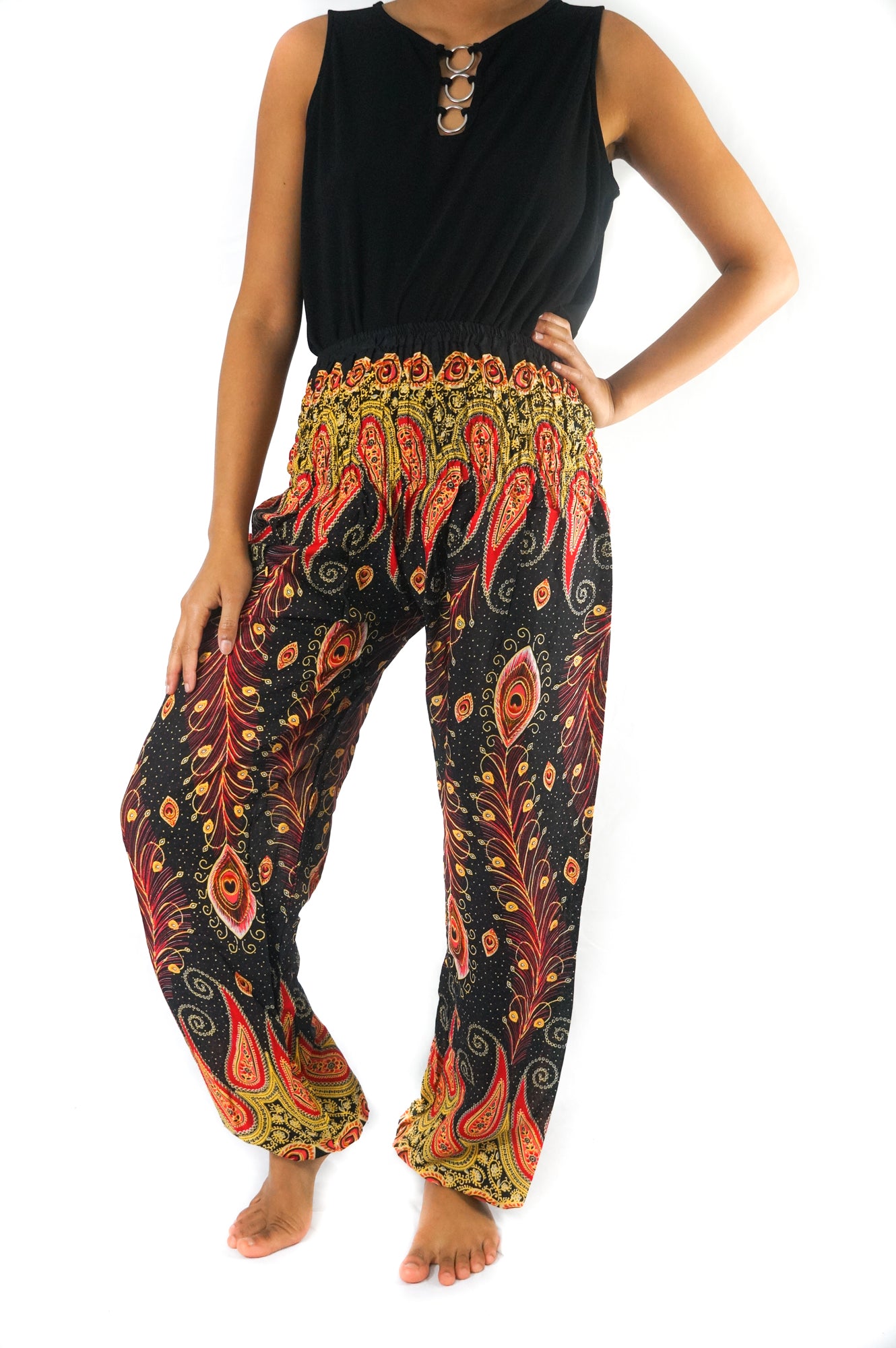 Black Peacock Boho Hippie Gypsy Pants