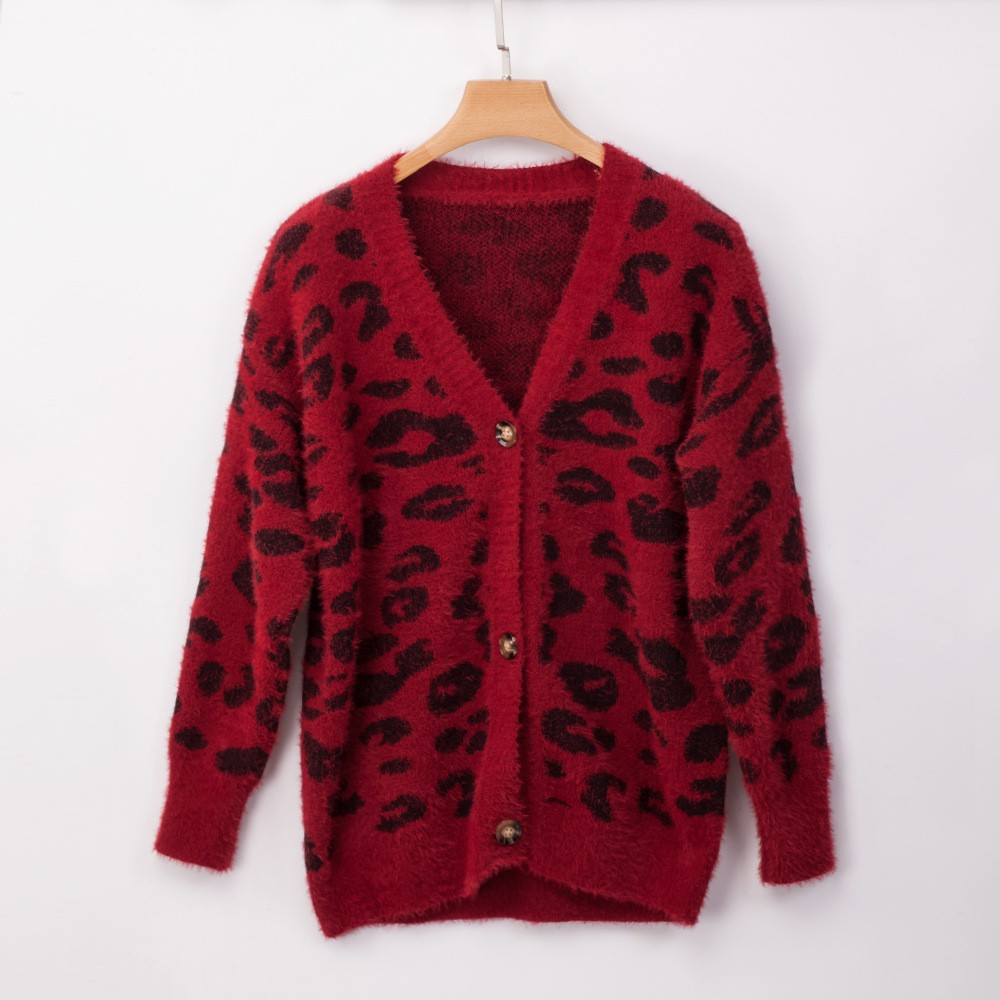 Long sleeve small cardigan leopard sweater