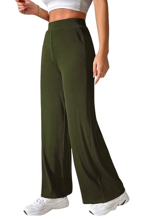 Women Korean Trousers | Women High-Waisted Trousers | KOREAN-GREEN-L