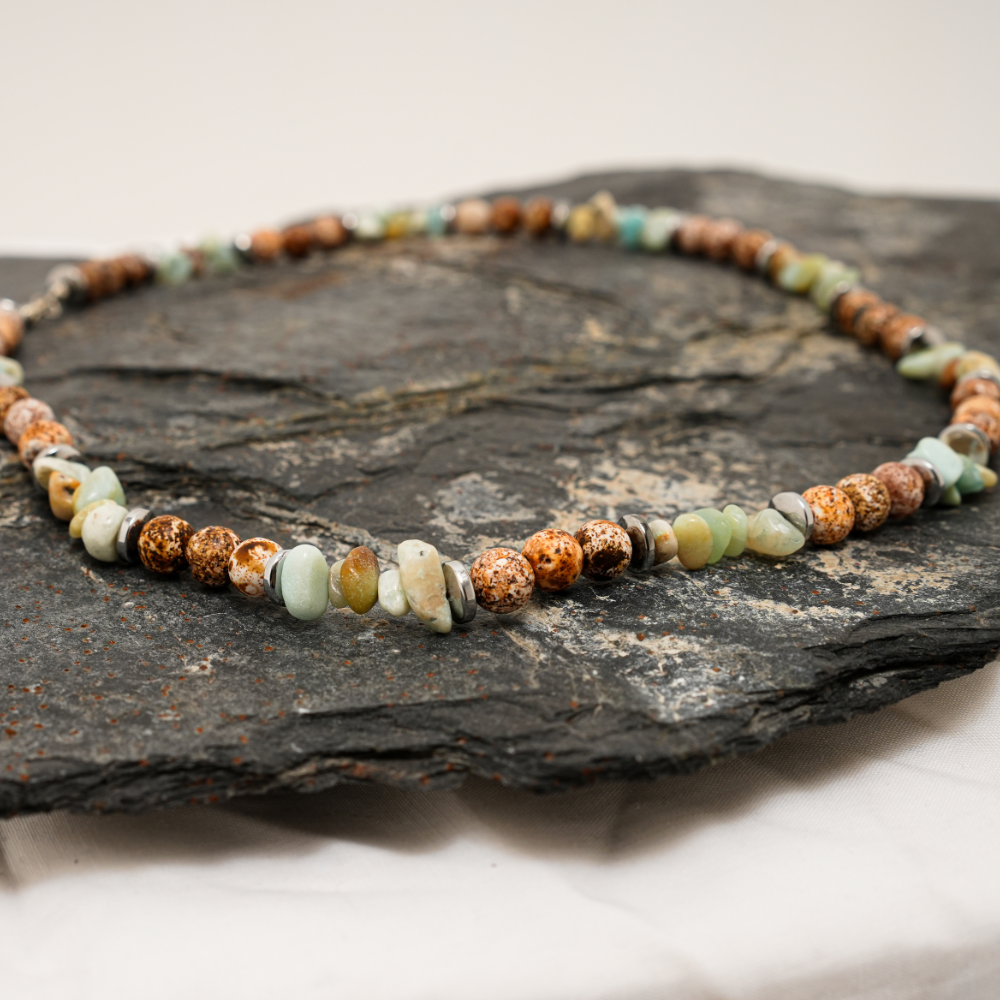 Necklace Natural Agate stone, Multi color Stone necklace
