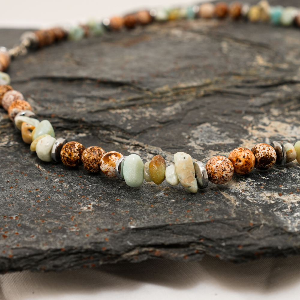 Necklace Natural Agate stone, Multi color Stone necklace