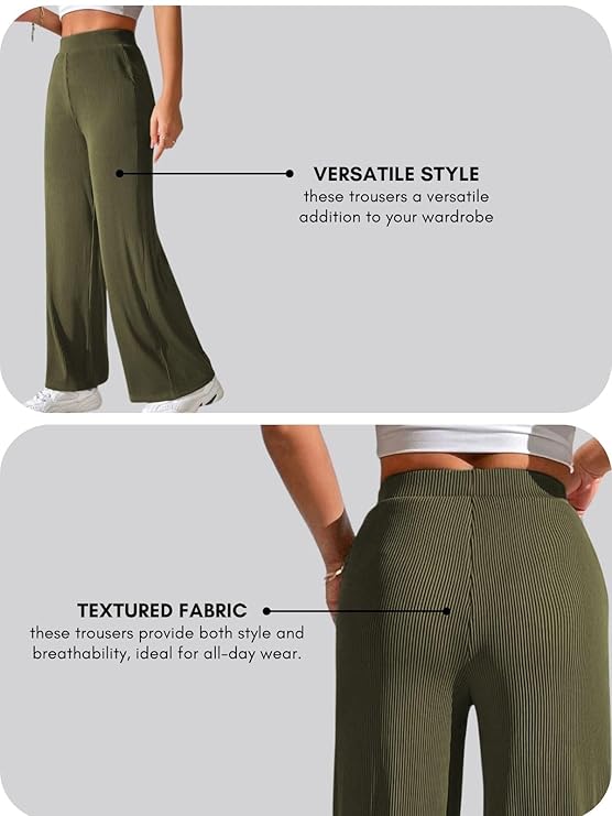Women Korean Trousers | Women High-Waisted Trousers | KOREAN-GREEN-L