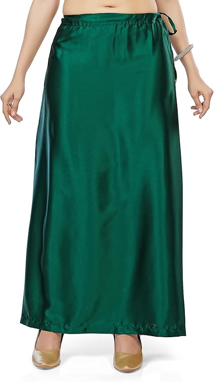 Women's Satin Saree Petticoat Saree Underskirt-Dark-Green(Size-Medium)