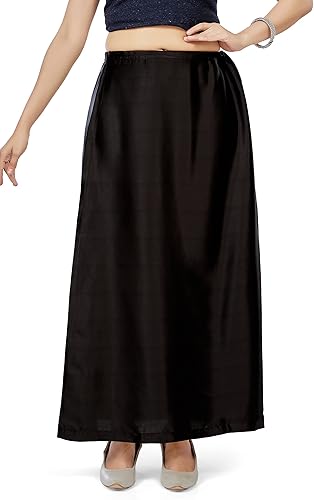 Women's Satin Saree Petticoat Saree Underskirt-Blackl (Size-Large)