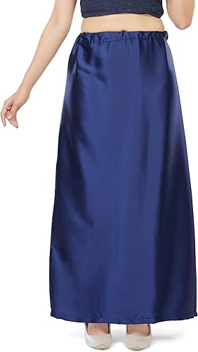 Women's Satin Saree Petticoat Saree Underskirt-Navy Blue (Size-Large)