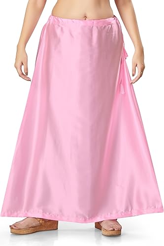 Women's Satin Saree Petticoat Underskirt-Bottle-Light Pink(Size-Large)