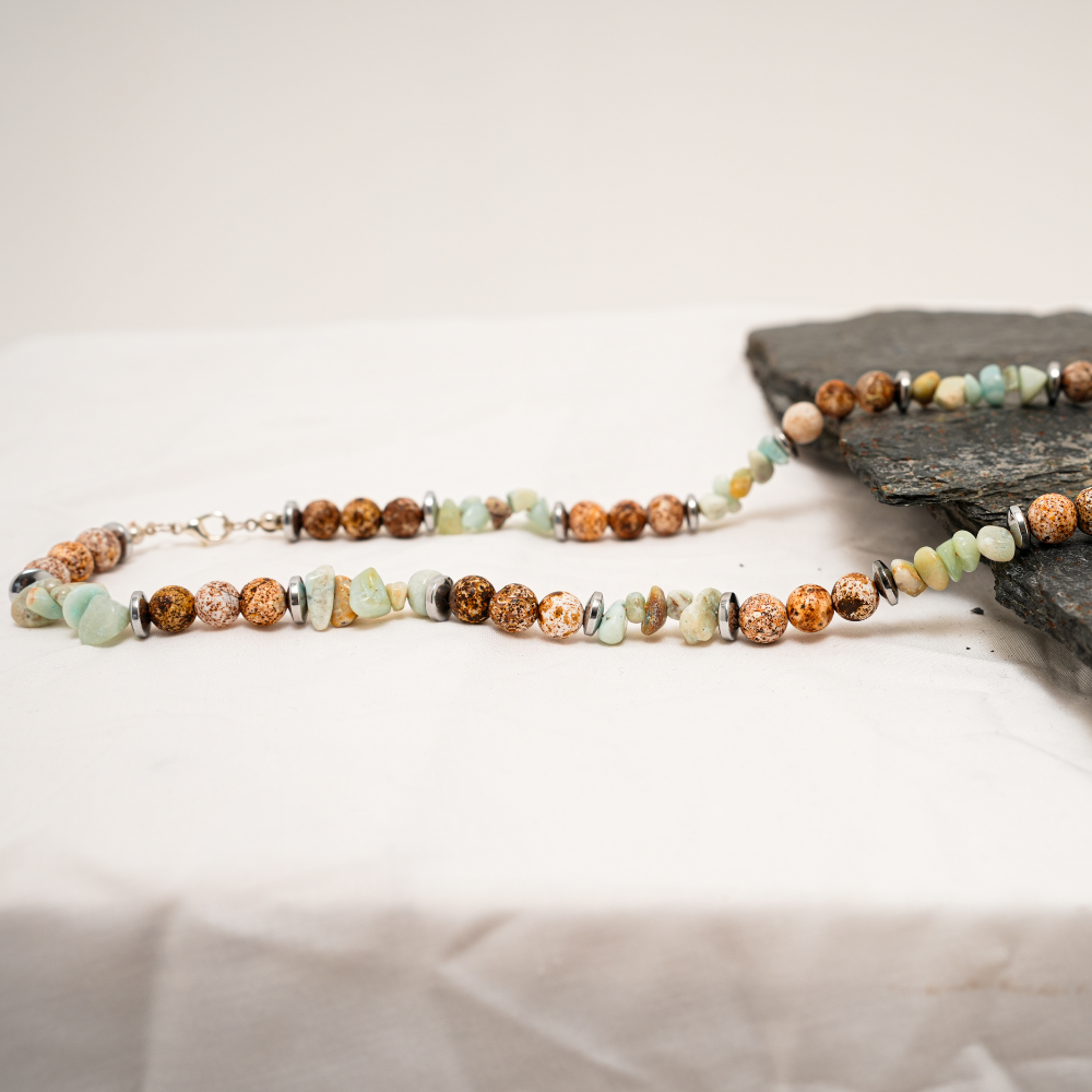 Necklace Natural Agate stone, Multi color Stone necklace