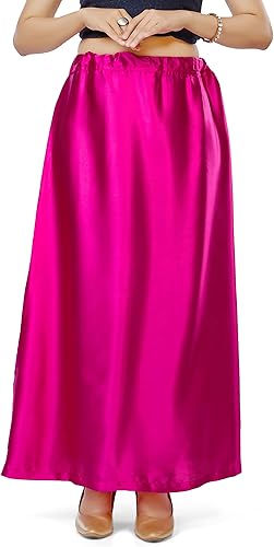 Women's Satin Saree Petticoat Underskirt-Pink (Size-Large)