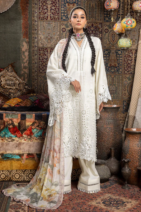 Cream White Salwar Kameez With Contrast Digital Cotton Printed Dupatta