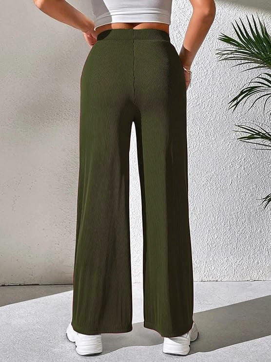 Women Korean Trousers | Women High-Waisted Trousers | KOREAN-GREEN-L