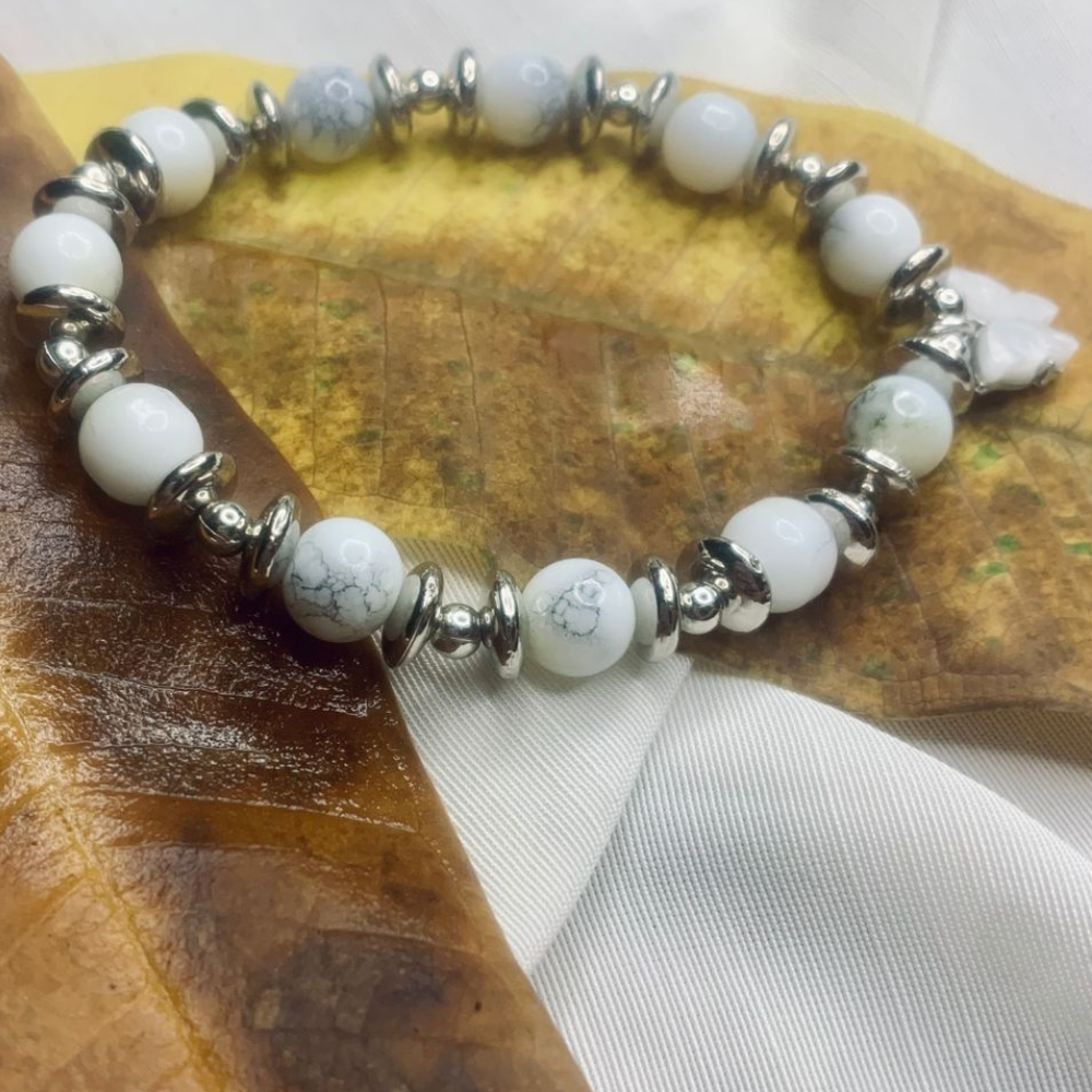 Jasper Bead Bracelet with Silver Spacers Stretch Bracelet for Women