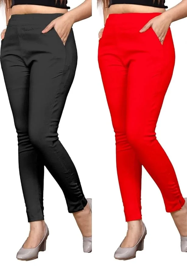 Cotton Formal Trouser Pants Combo (Pack of 2) BLACK&RED (Size-XL)