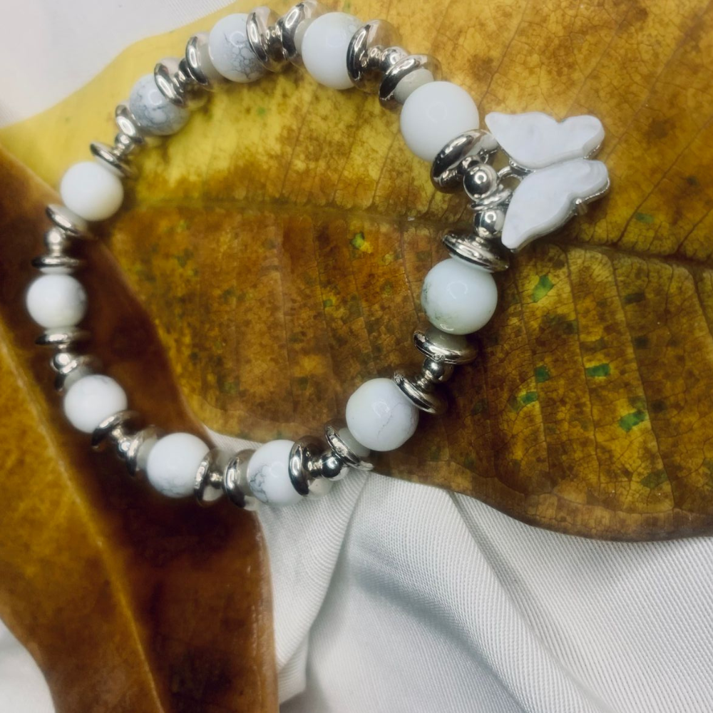 Jasper Bead Bracelet with Silver Spacers Stretch Bracelet for Women