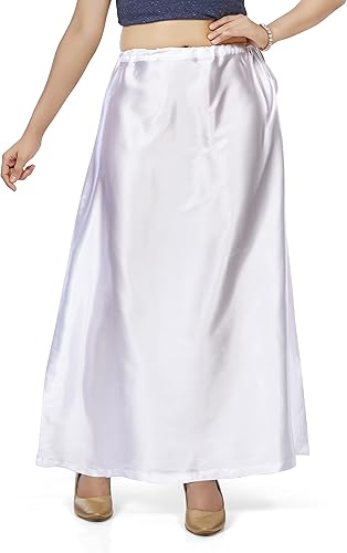 Women's Satin Saree Petticoat Saree Underskirt-White (Size-Large)