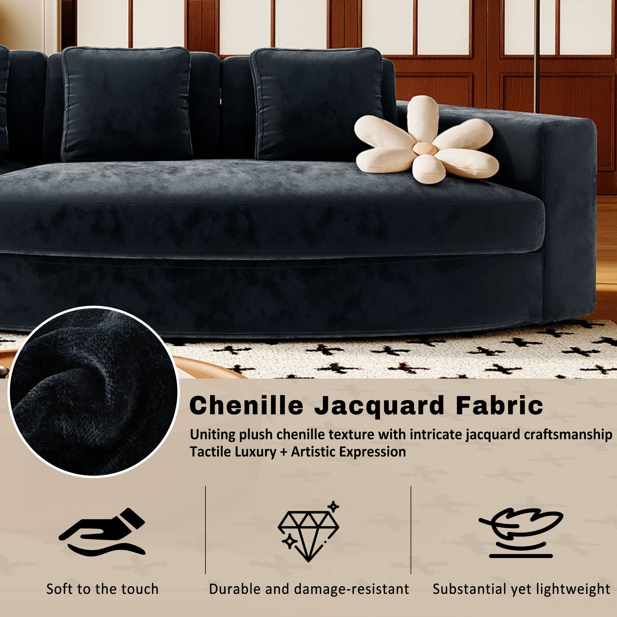 115.7' Pure Foam Modular Sofa, 2-Piece Set with 5 Cushions, 4-Seater,