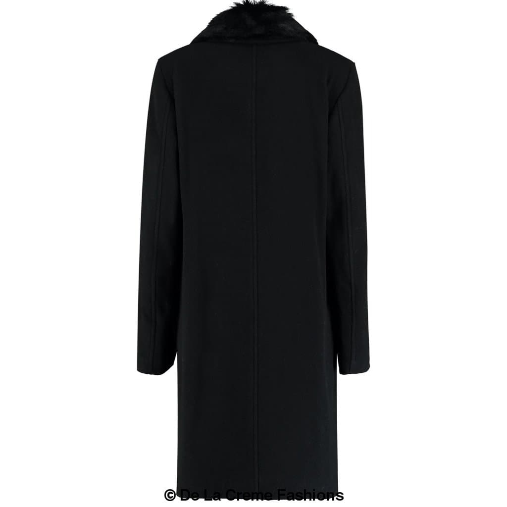 Mens Double Breasted Overcoat With Faux Fur Collar