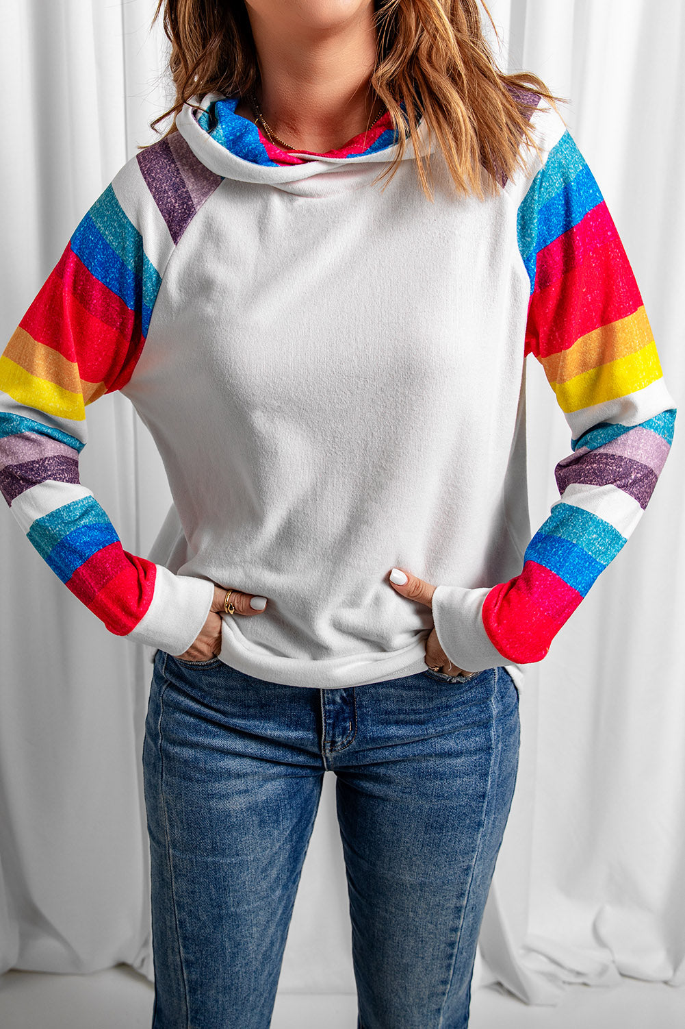 Stripes Long Sleeve Patchwork Ladies Hoodie