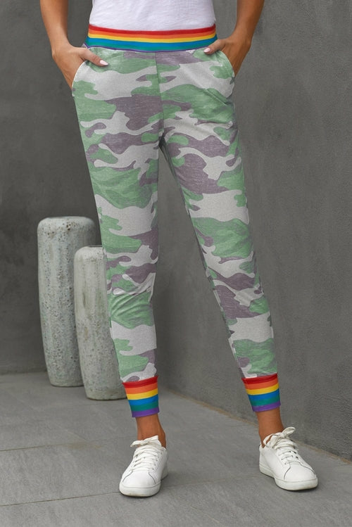 Rainbow Stripe Gray Camo Casual Pants
