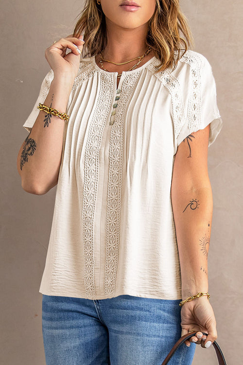 Apricot Crochet Eyelet Short Sleeves Top