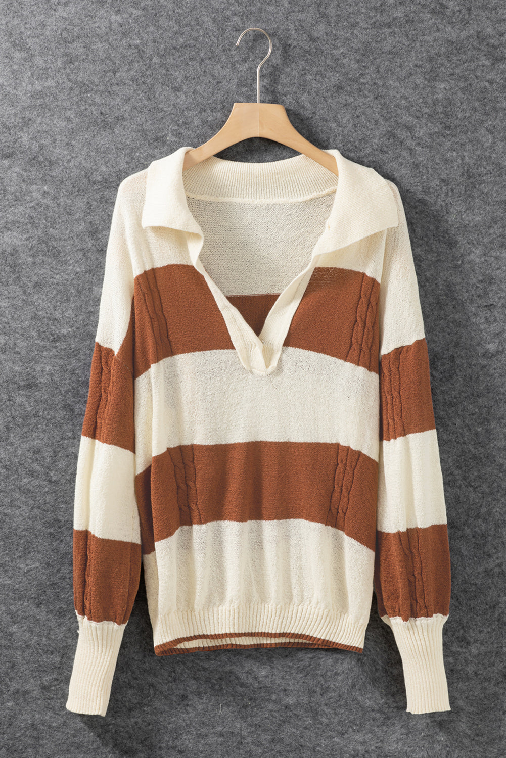 Stripes Collared Neck Corded Sweater