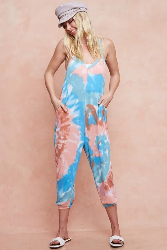 BiBi Tie Dye Knit Mid-length Casual Jumpsuit