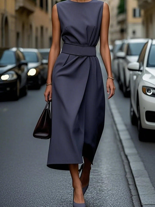 Round Neck Sleeveless Midi Sheath Dress