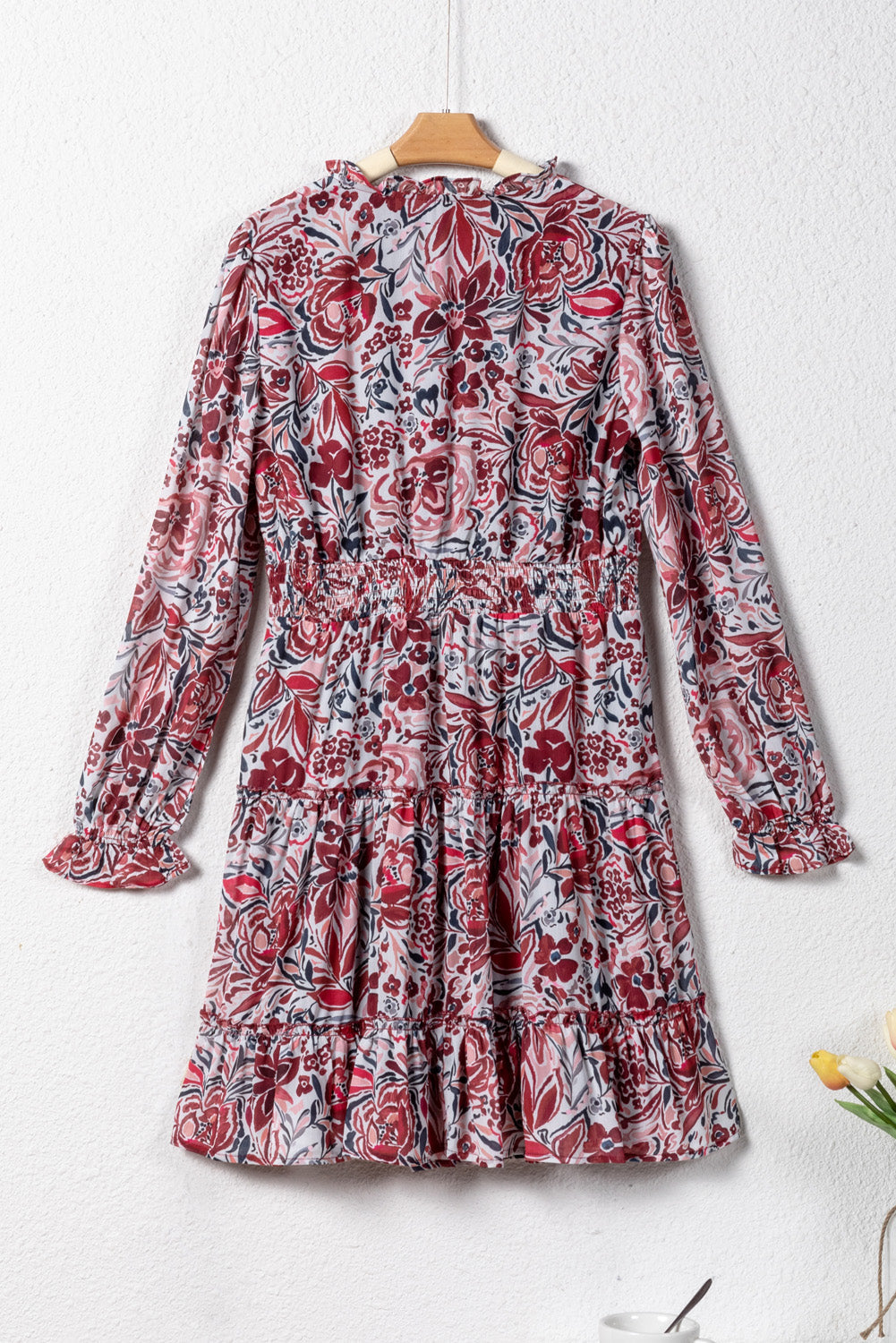 Pitaya Pink Floral Print Ruffle Tiered Puff Sleeve Mini Dress